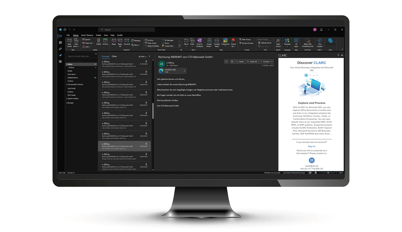 Screenshot: CLARC Discover Add-In in Outlook