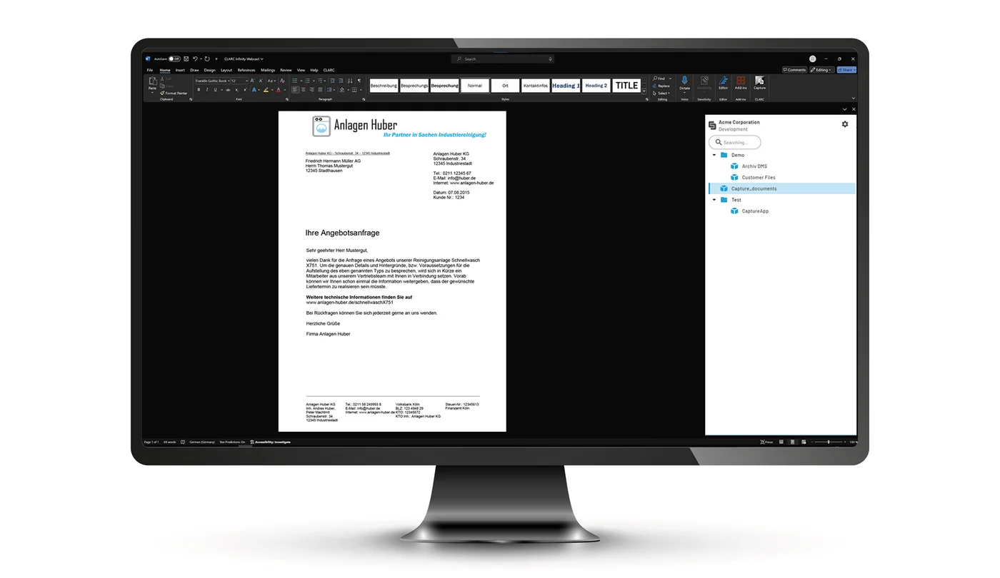 Screenshot: Anwendungsauswahl des CLARC Add-Ins in Word