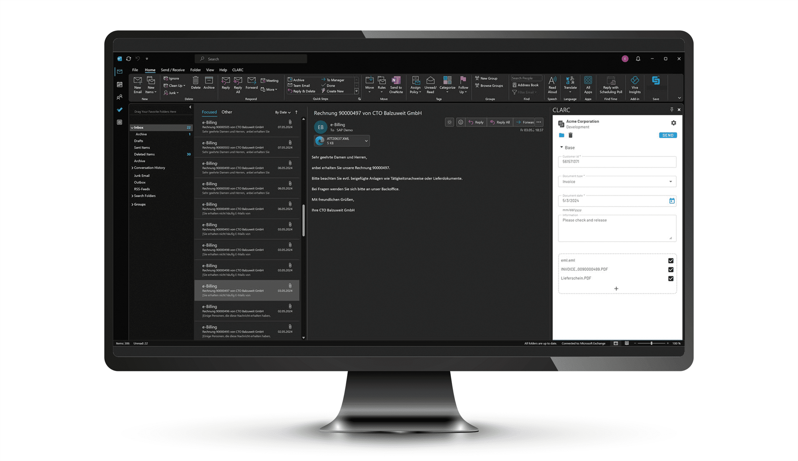 Screenshot: CLARC Capture Add-In in Outlook